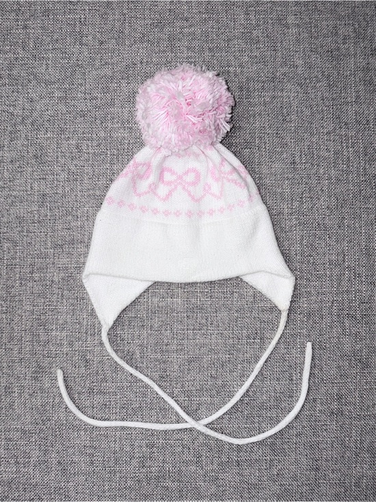 mjk knits Other - Kids Knit Earflap Hat with Pink Pom Pom and Bow Detail